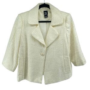 23rd St. Women’s Cream Tweed Cropped 3/4 Sleeve Blazer Jacket – Large